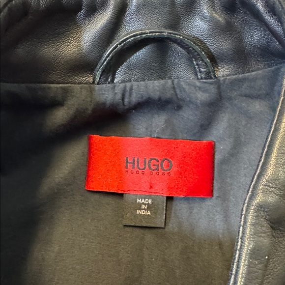 Hugo Boss mens S Small black solid 100% leather full zip jacket EuC - Picture 2 of 6
